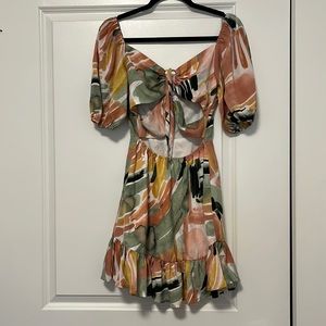 Shein Tropical Abstract Cutout Mini Dress